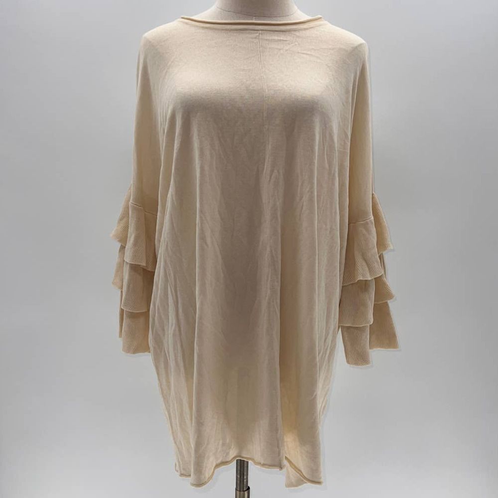 Bitte Kai Rand Beige Loose Fit/Ruffled Sleeves Light Weight KnitSweater NWT-1(S)